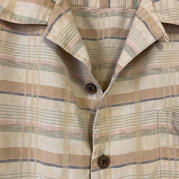 Tommy Bahama Plaid Striped Short Sleeve Button Down Shirt 100% Silk Yellow XL - Picture 4 of 11